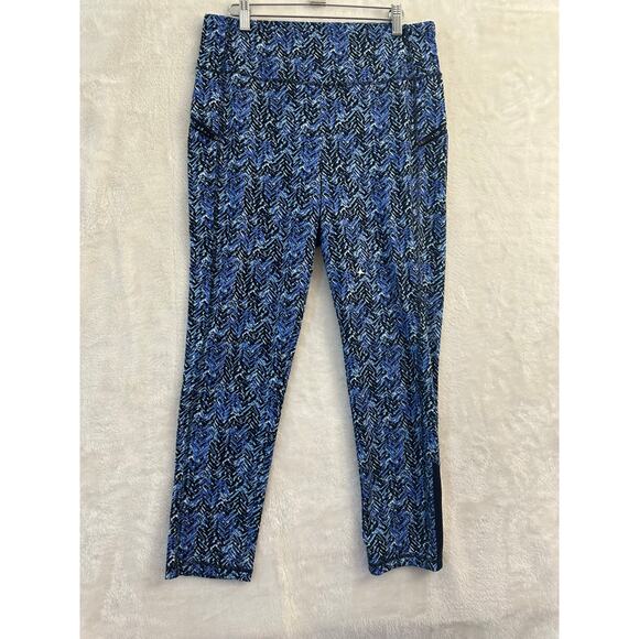 T Talbots Blue Black UPF 50 Pants L Performance Leggings - Picture 1 of 5